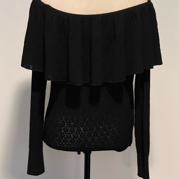 TANYA Taylor black wool sweater pointelle Off the shoulders small - Picture 7 of 10